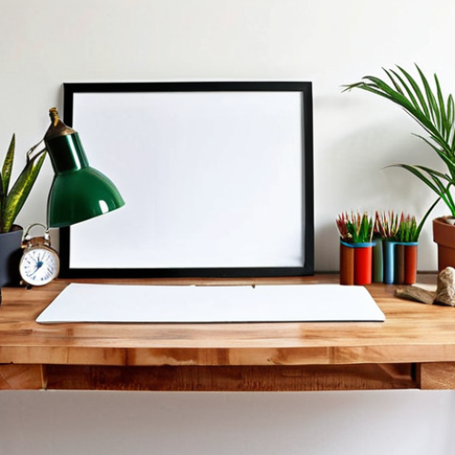 Home 14 **"Inspiring home design workspace, natural wood desk, metal lamp, white walls, color swatches, plants, organized, bright, creative atmosphere."** (This visualizes the inspiring color and texture palette)